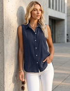 Women's Cotton Linen Sleeveless Blouse – Navy