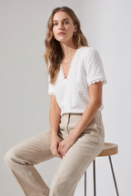 Women's Lace V-Neck Short-Sleeve Blouse – White
