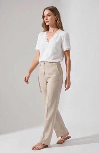 Women's Lace V-Neck Short-Sleeve Blouse – White