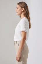 Women's Lace V-Neck Short-Sleeve Blouse – White