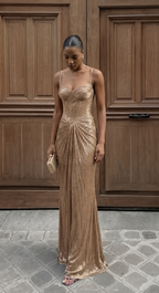Aurora Metallic Corset Maxi Gown in Gold by Aurelia Sun