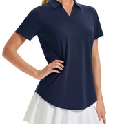 TACVASEN Womens UPF 50+ Sun Protection Golf Polo Shirts Short Sleeve V-Neck Curved Hem Tennis Tops Moisture Wicking Shirts
