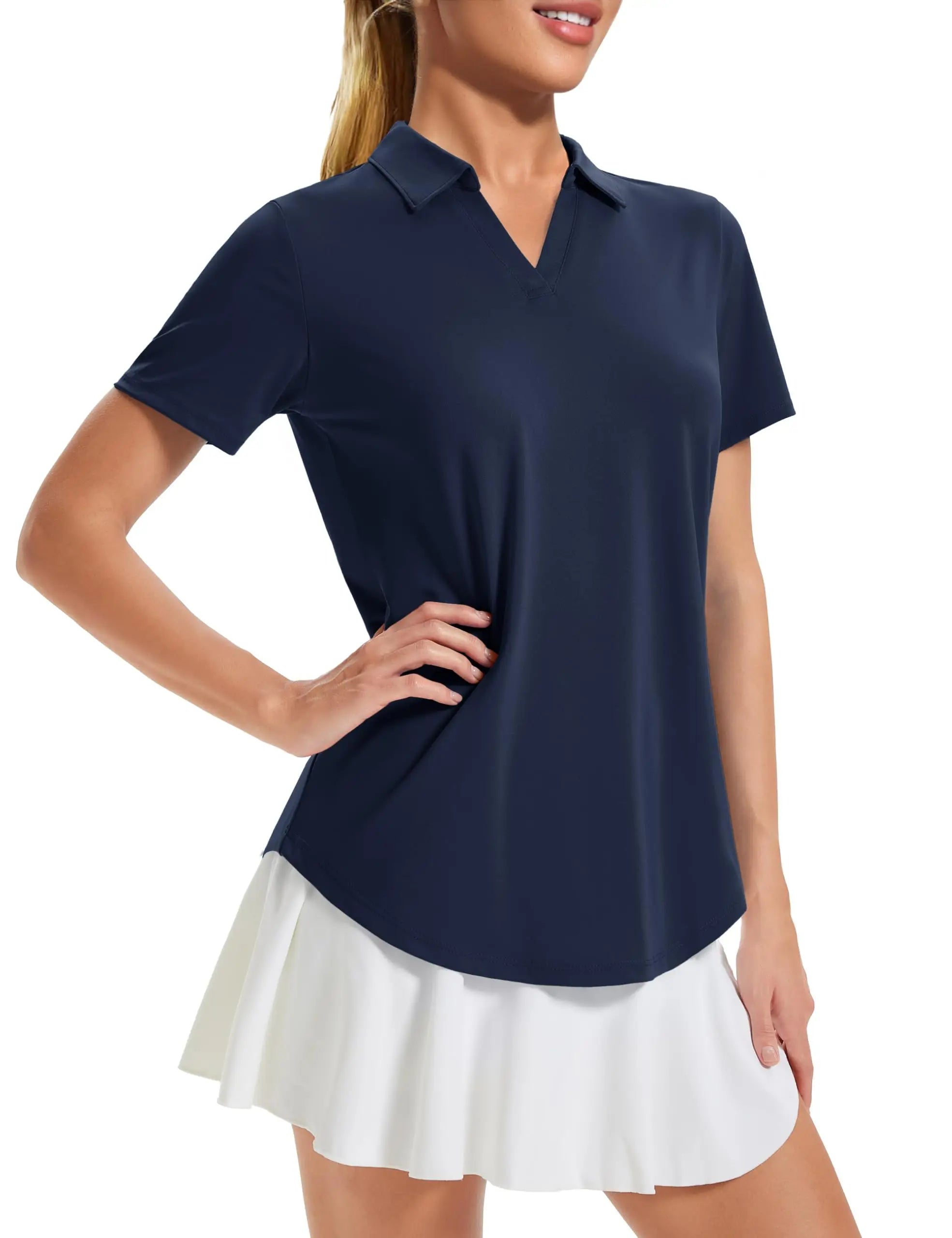 TACVASEN Womens UPF 50+ Sun Protection Golf Polo Shirts Short Sleeve V-Neck Curved Hem Tennis Tops Moisture Wicking Shirts