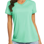 TACVASEN UPF 50+ Summer Short Sleeve V-Neck T-shirts Womens Sun Protection T-shirts Quick Dry Hiking Running Tee Shirts Tops