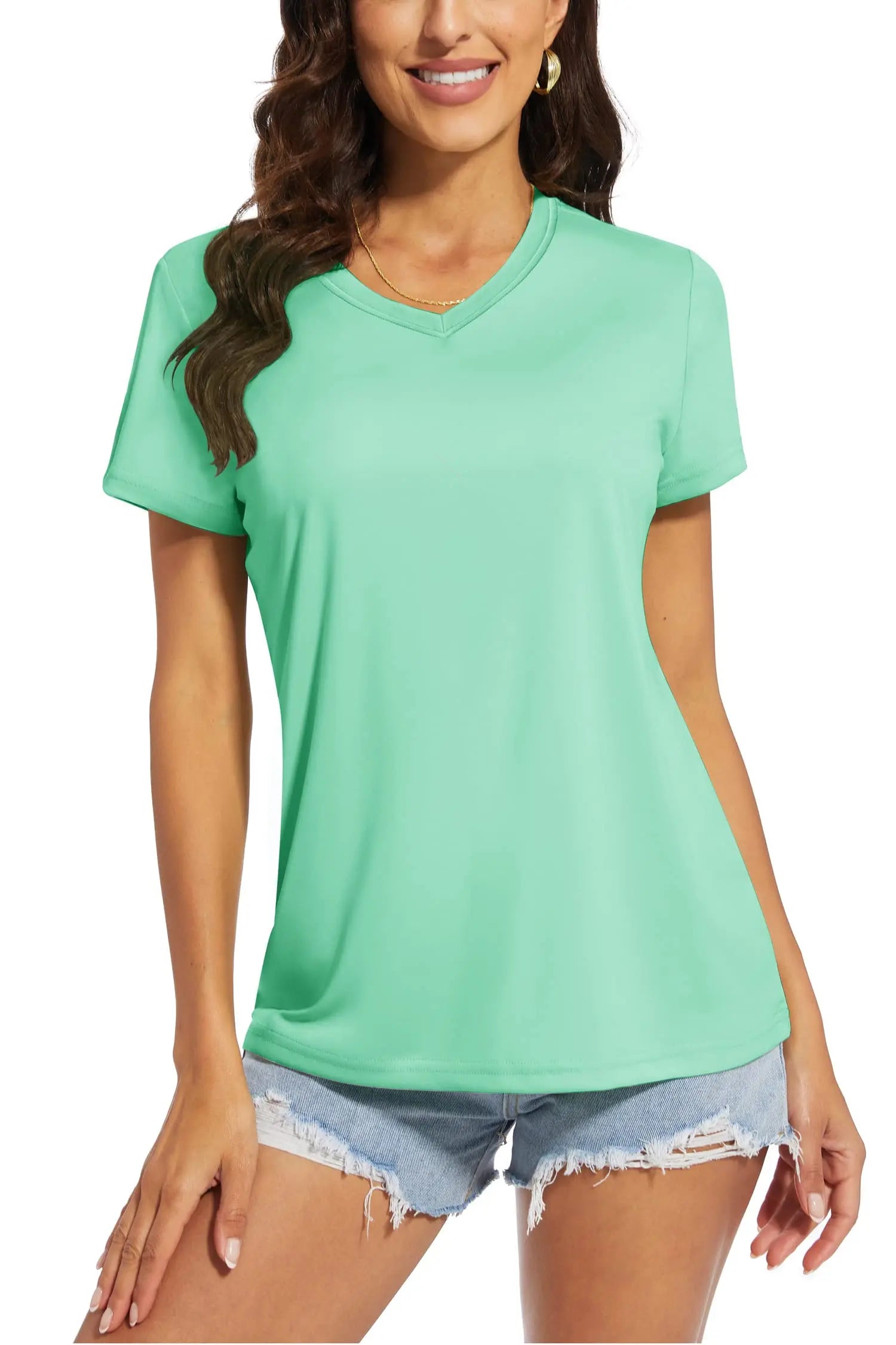 TACVASEN UPF 50+ Summer Short Sleeve V-Neck T-shirts Womens Sun Protection T-shirts Quick Dry Hiking Running Tee Shirts Tops