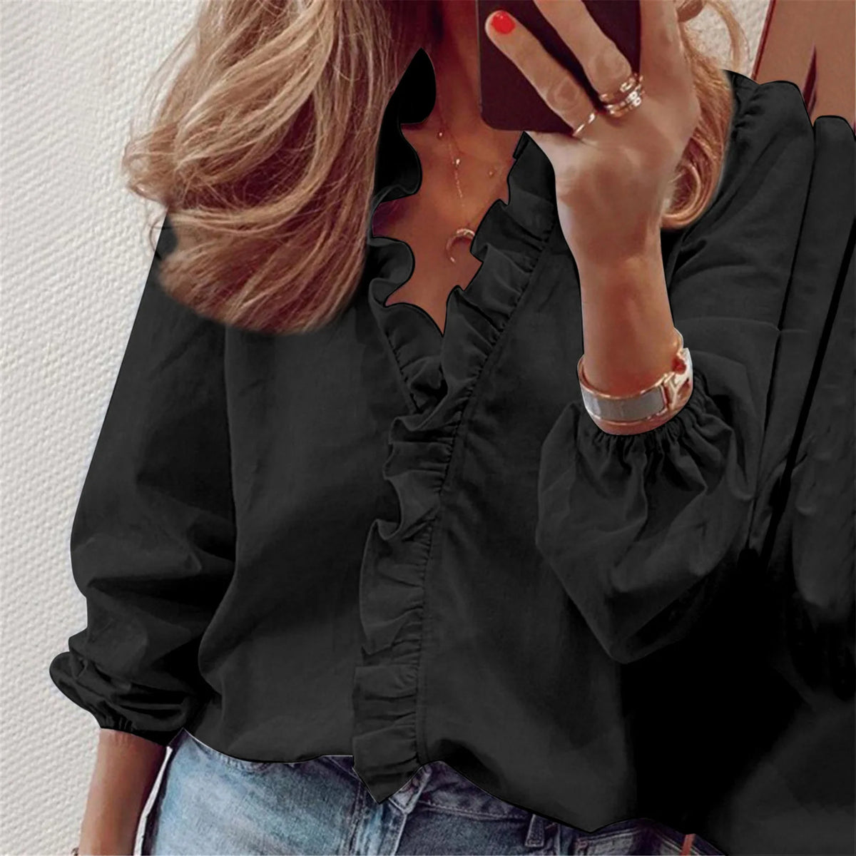Ruffle Long-Sleeve Blouse