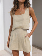Linen Crop Top & Shorts Set