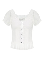 Lace Corset-Seam Button-Up T-Shirt