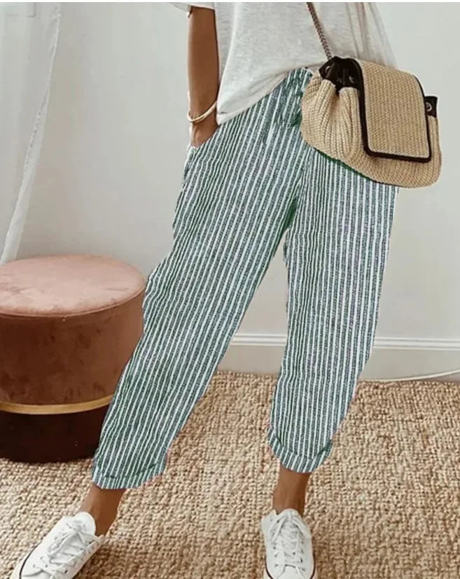 Striped Drawstring Wide-Leg Pants