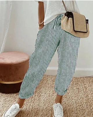 Striped Drawstring Wide-Leg Pants