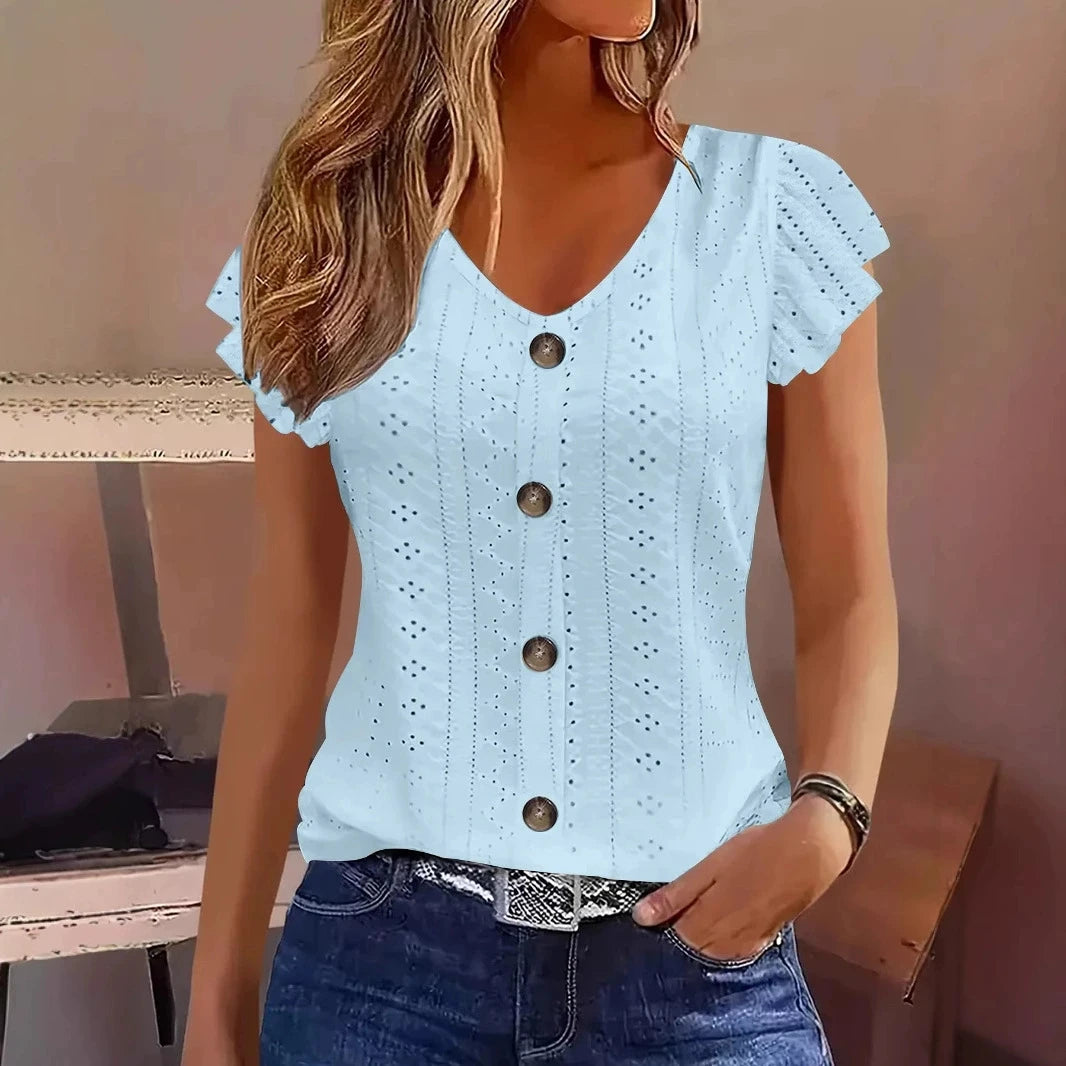 Ruffle V-Neck T-Shirt