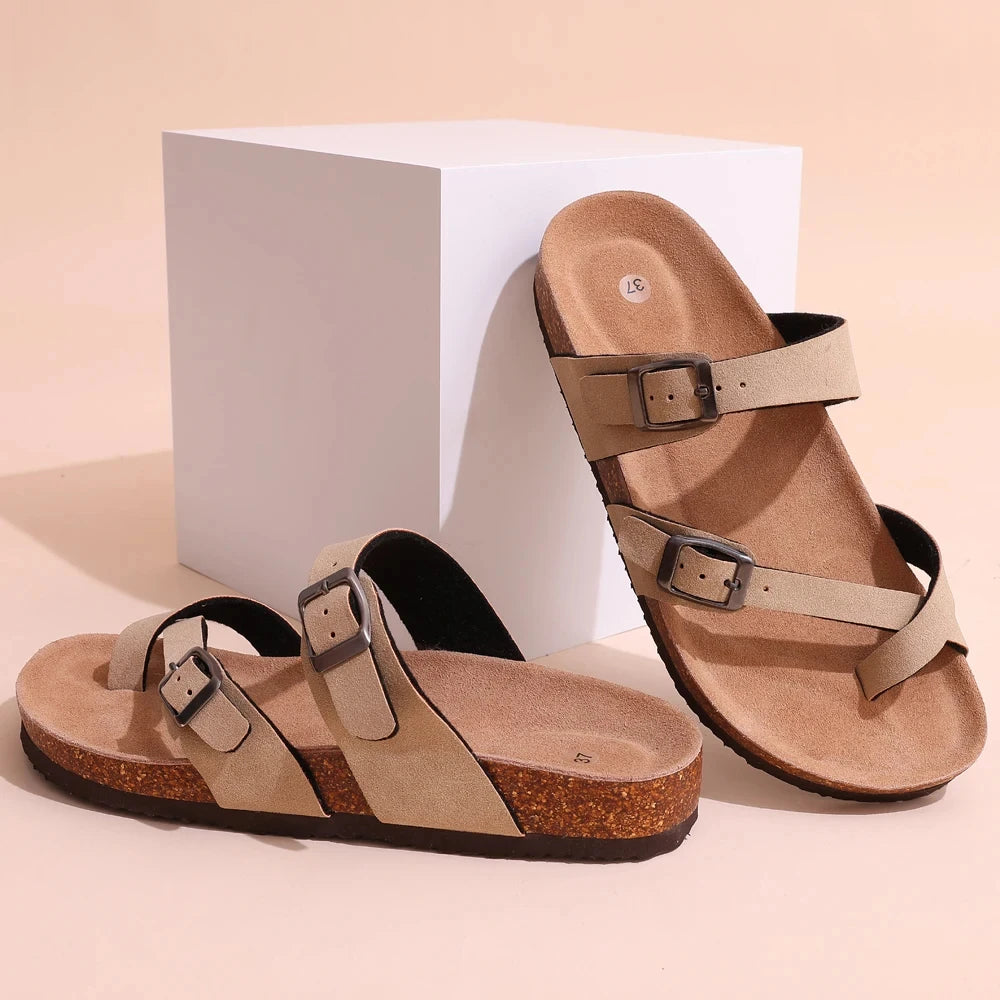 Adjustable Buckle Suede Mules