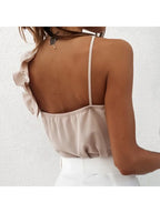 Ruffle V-Neck Backless Sleeveless Blouse