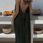 Aurelia Sun Relaxed Spaghetti-Strap Summer Dress – Beige
