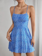 Blue Floral Ruched Mini Dress