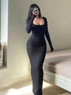 Scoop-Neck Long-Sleeve Maxi Dress
