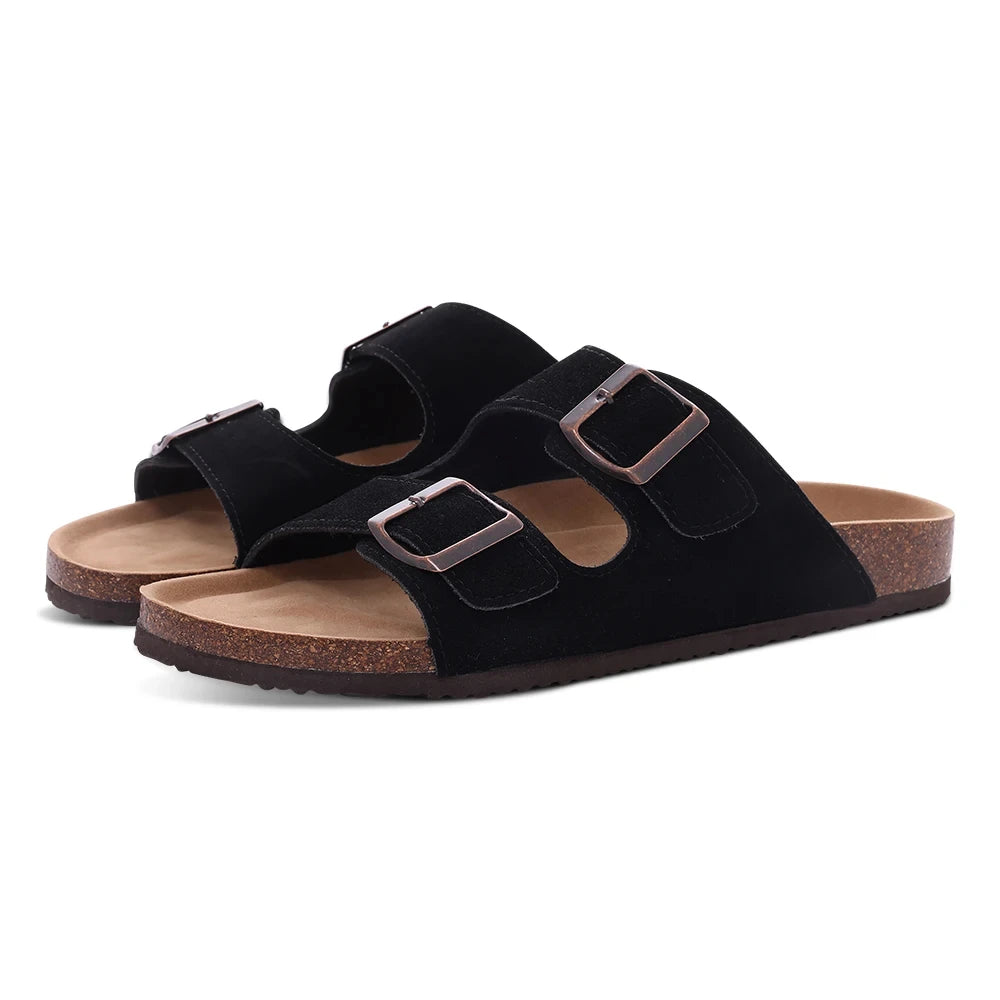 Adjustable Buckle Suede Mules