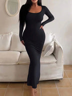 Scoop-Neck Long-Sleeve Maxi Dress