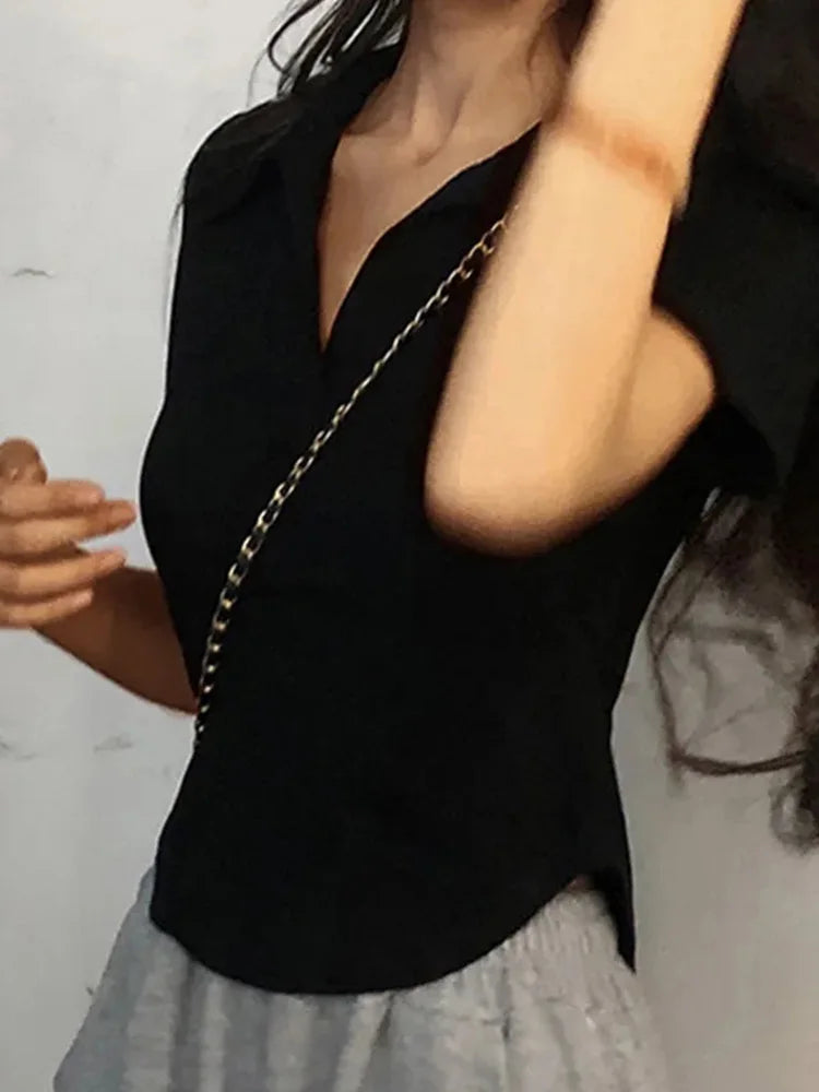 V-Neck Short-Sleeve Slim-Fit Crop T-Shirt