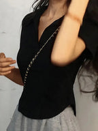 V-Neck Short-Sleeve Slim-Fit Crop T-Shirt