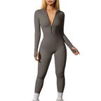 Ribbed Zip-Front Active Jumpsuit