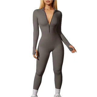 Ribbed Zip-Front Active Jumpsuit