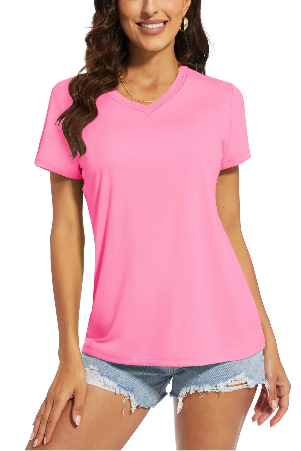 TACVASEN UPF 50+ Summer Short Sleeve V-Neck T-shirts Womens Sun Protection T-shirts Quick Dry Hiking Running Tee Shirts Tops