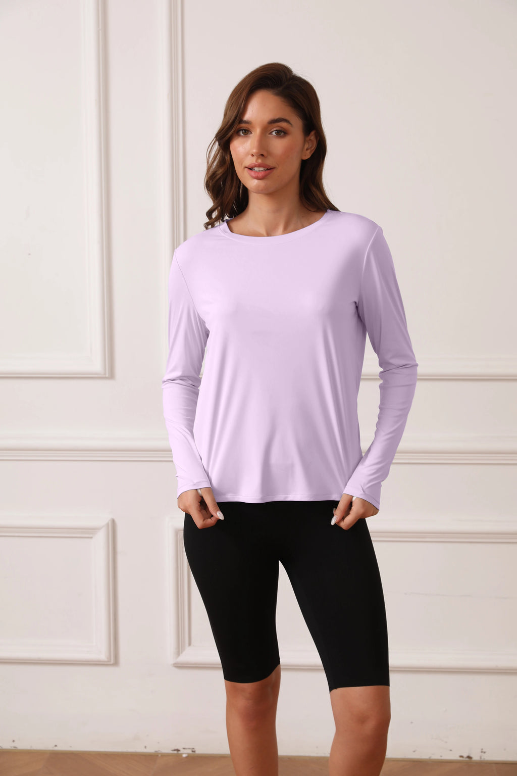 Ladies' curved hem sun-protective shirts, SPF shirts, long-sleeved T-shirts, hiking, fishing, outdoor fitness and running shirts