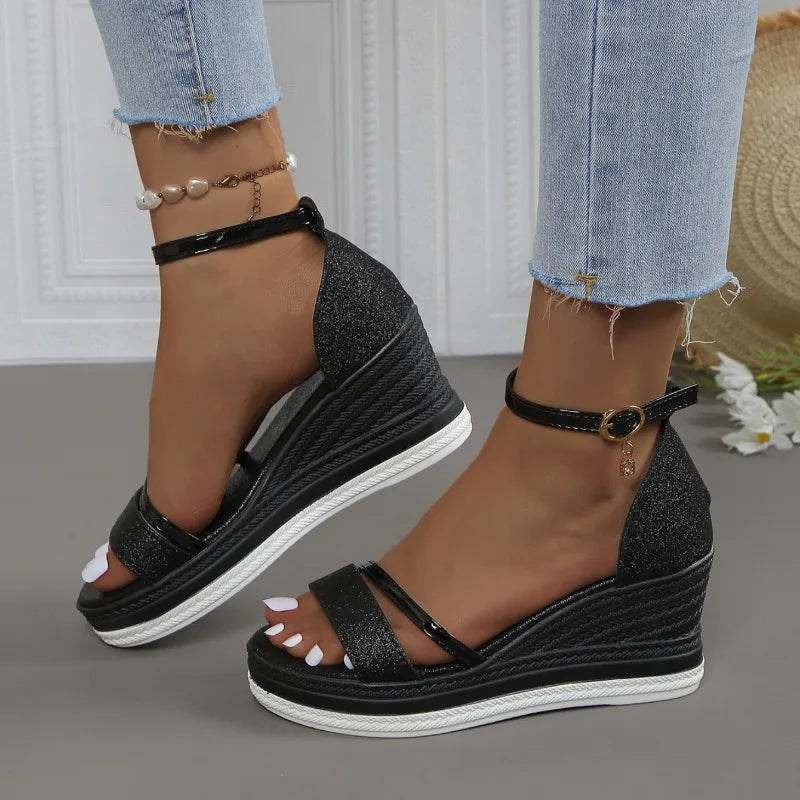 Metallic Platform Wedge Sandals