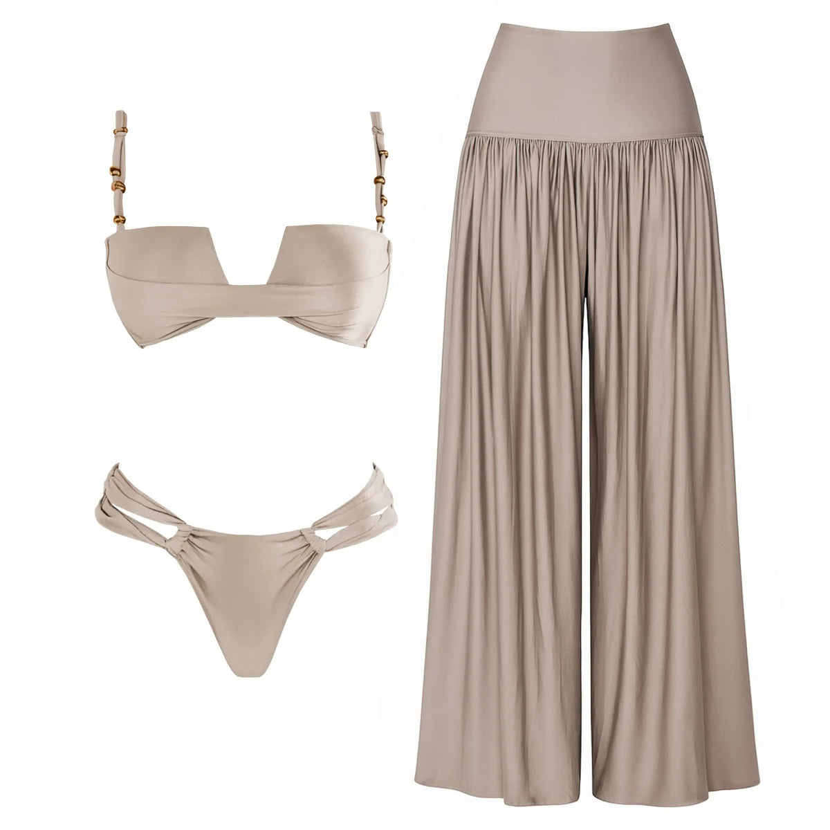 Strappy Three-Piece Bandeau Bikini Set