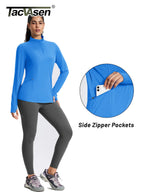 TACVASEN Women's UPF 50+ Long Sleeve Sun Protection Polo Shirt 1/4 Zip Pullover Thumb Hole Sport Shirts with Side Zipper Pockets