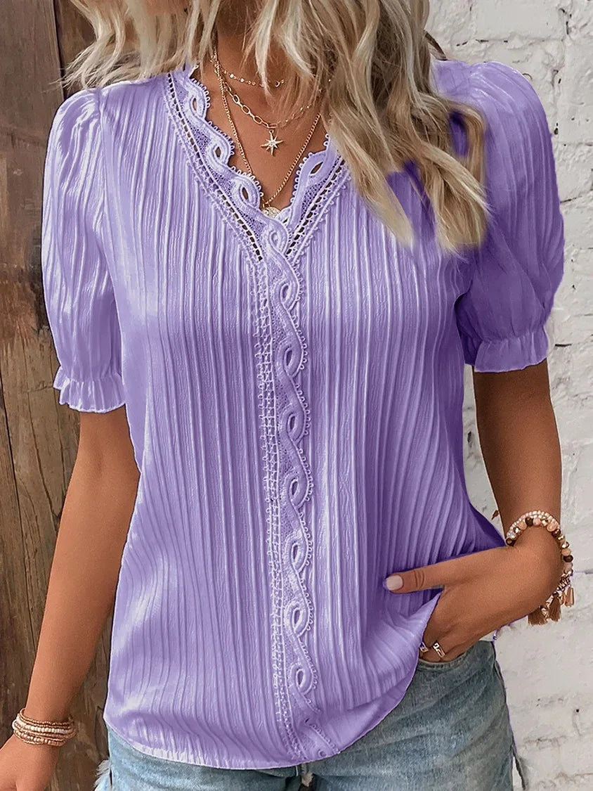 Plus-Size V-Neck Short-Sleeve Blouse