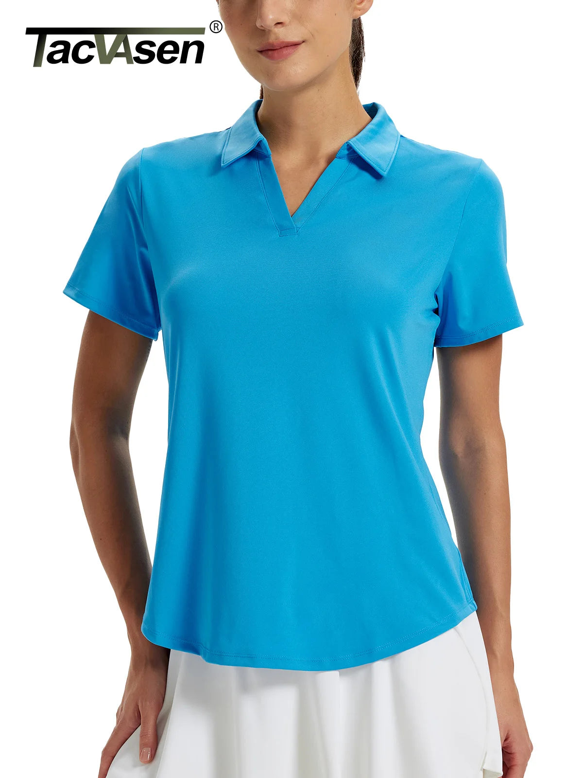 TACVASEN Womens UPF 50+ Sun Protection Golf Polo Shirts Short Sleeve V-Neck Curved Hem Tennis Tops Moisture Wicking Shirts
