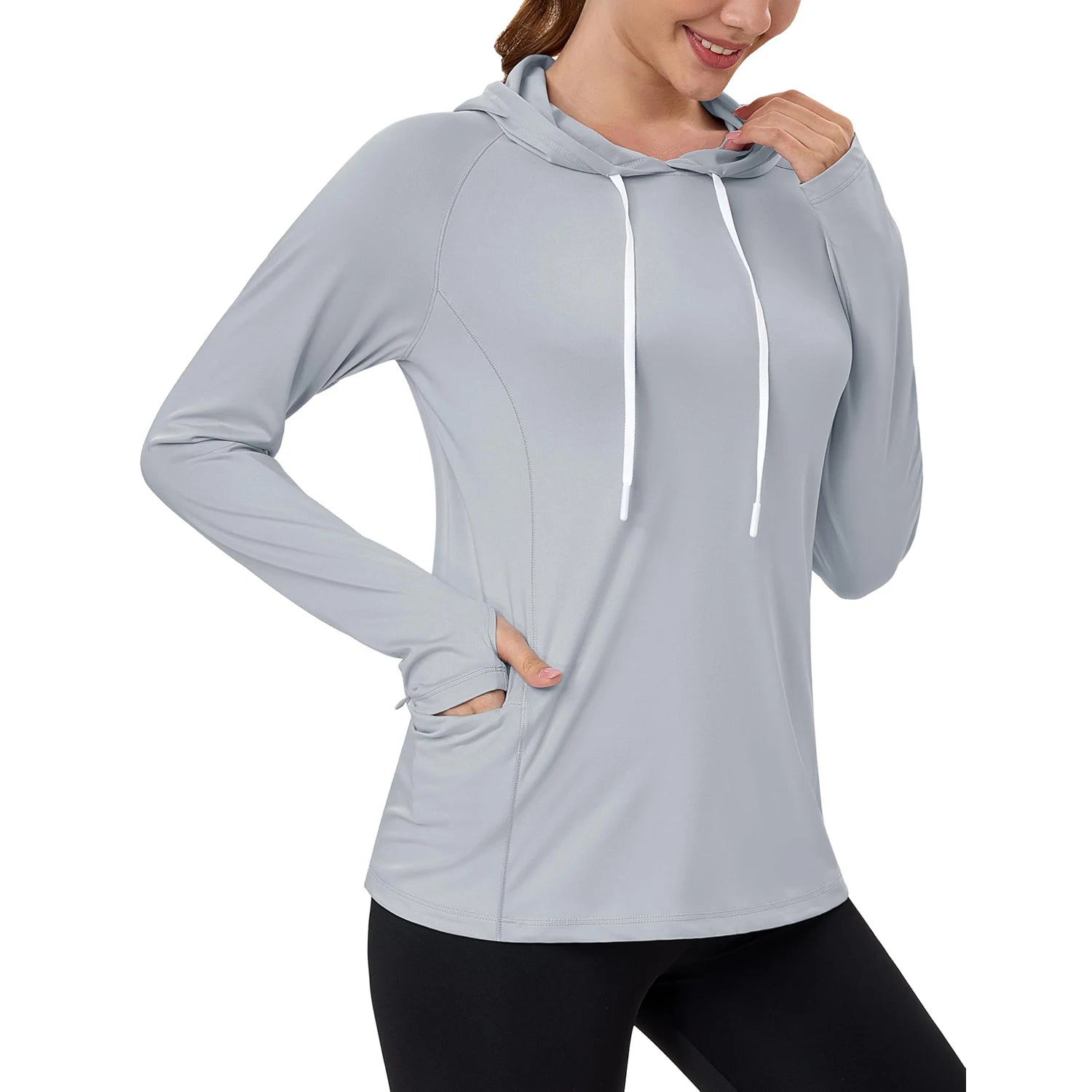 TACVASEN Women's UPF80+ Windproof Quick-Dry Hooded Long Sleeve Shirt with Raglan Thumbhole & Hidden Pocket Hair Port