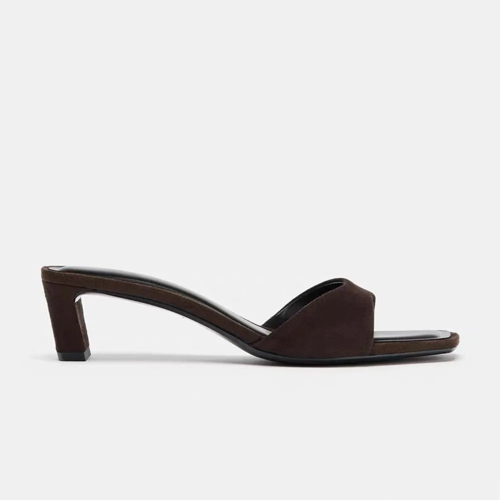 Square-Toe Kitten-Heel Slides