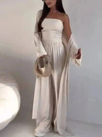 Three-Piece Cardigan & Wide-Leg Pants Set