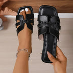 Square-Toe Flat Slide Sandals