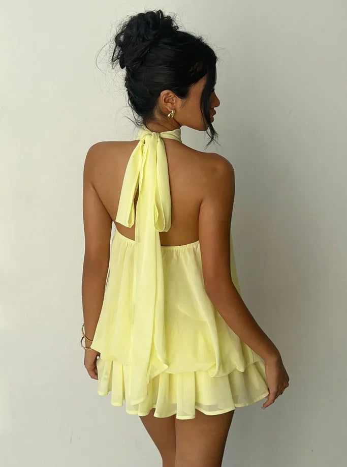 Halter Tie-Waist Backless Mini Dress