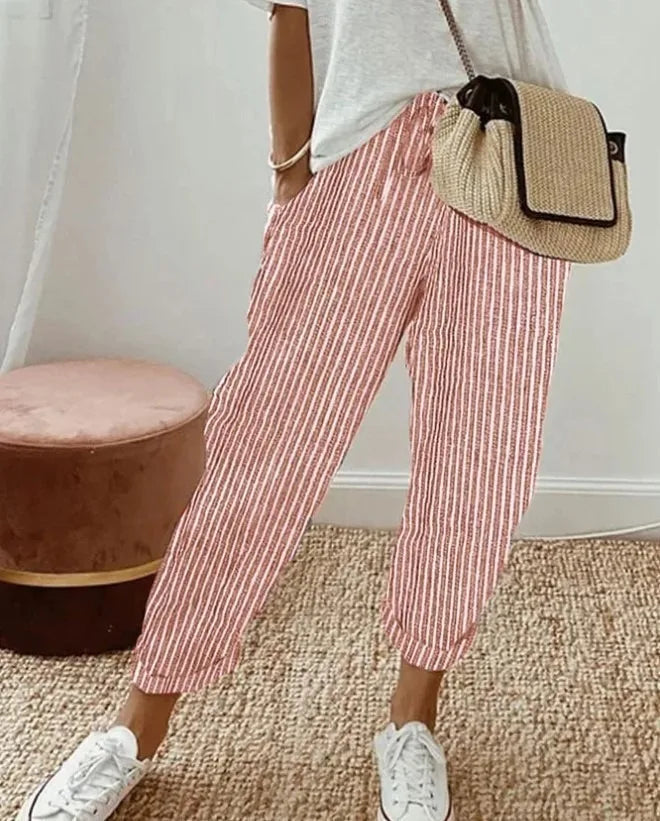 Striped Drawstring Wide-Leg Pants