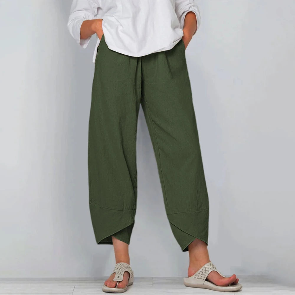 Cotton-Linen Wide-Leg Harem Pants