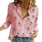 Cotton-Linen Button-Up Long-Sleeve Blouse