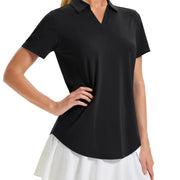 TACVASEN Womens UPF 50+ Sun Protection Golf Polo Shirts Short Sleeve V-Neck Curved Hem Tennis Tops Moisture Wicking Shirts