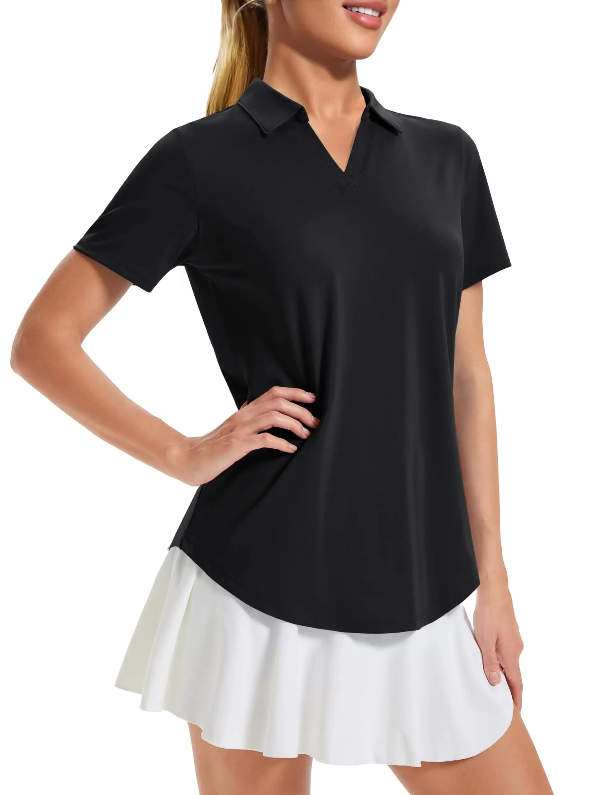 TACVASEN Womens UPF 50+ Sun Protection Golf Polo Shirts Short Sleeve V-Neck Curved Hem Tennis Tops Moisture Wicking Shirts