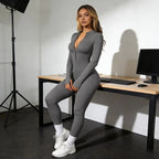 Ribbed Zip-Front Active Jumpsuit