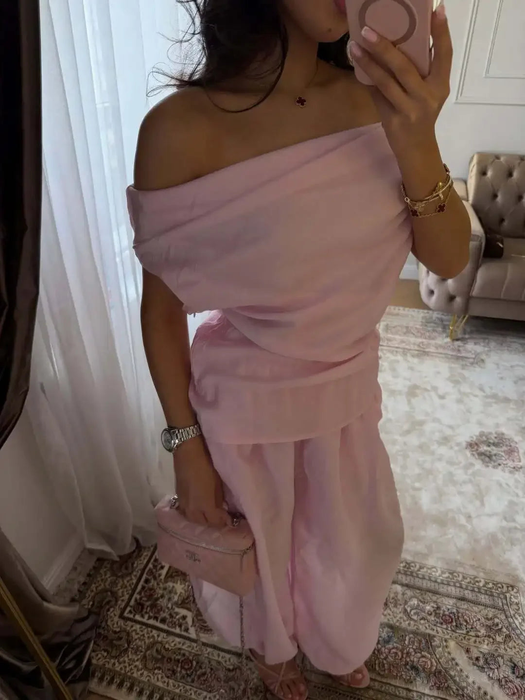 One-Shoulder Top & Wide-Leg Pants Set