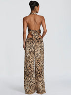Leopard Halter Top & Wide-Leg Pants Set