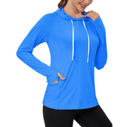 TACVASEN Women's UPF80+ Windproof Quick-Dry Hooded Long Sleeve Shirt with Raglan Thumbhole & Hidden Pocket Hair Port