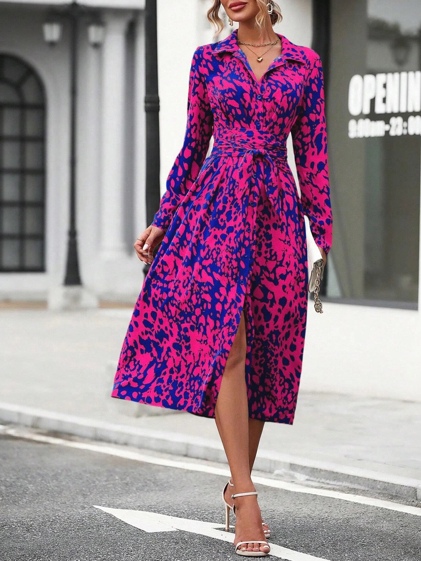 Belted Floral Shirt Dress