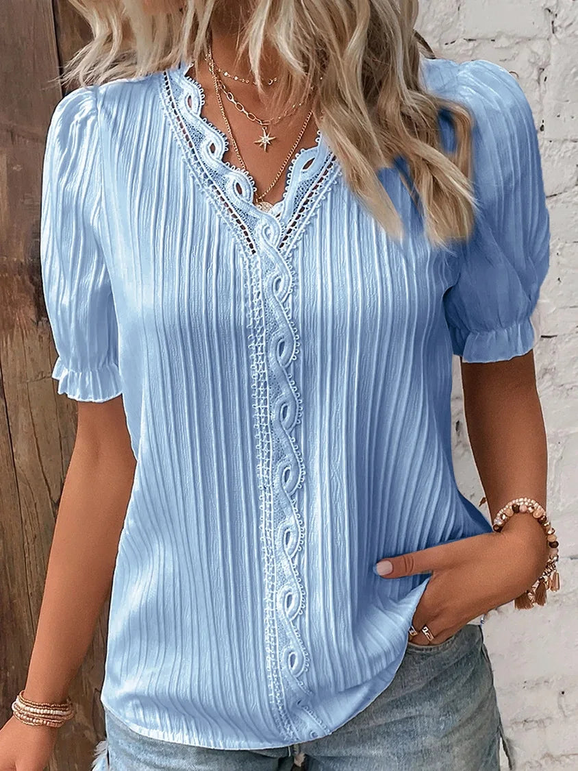 Plus-Size V-Neck Short-Sleeve Blouse