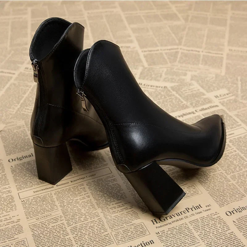 Pointed-Toe Chrome-Tip Ankle Boots